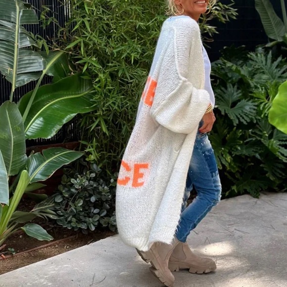 Love Peace In Winter White Big Pockets Soft Cardigan - Picture 2 of 4